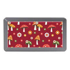 Woodland Mushroom And Daisy Seamless Pattern On Red Backgrounds Memory Card Reader (mini) by Amaryn4rt