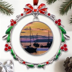 Twilight Over Ushuaia Port Metal X mas Wreath Ribbon Ornament by dflcprintsclothing