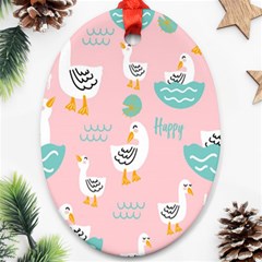 Cute Happy Duck Gift Card Design Seamless Pattern Template Ornament (oval) by pakminggu