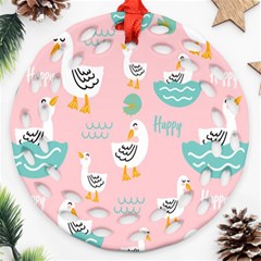 Cute Happy Duck Gift Card Design Seamless Pattern Template Ornament (round Filigree) by pakminggu