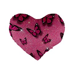 Pink Glitter Butterfly Standard 16  Premium Heart Shape Cushions by uniart180623