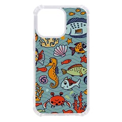 Cartoon Underwater Seamless Pattern With Crab Fish Seahorse Coral Marine Elements Iphone 13 Pro Tpu Uv Print Case by uniart180623