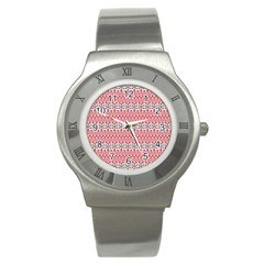 Christmas-pattern-background-green-decorative-star-snow Stainless Steel Watch by Bedest