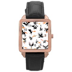 Dragon-phoenix-fire-bird-ancient Rose Gold Leather Watch  by Cowasu