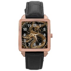 Fantasy Dragon Pentagram Rose Gold Leather Watch  by Cowasu