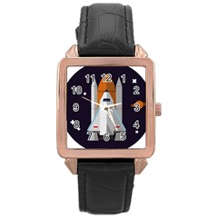 Rocket-space-universe-spaceship Rose Gold Leather Watch  by Cowasu