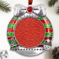 Geometry Background Red Rectangle Pattern Metal X mas Ribbon With Red Crystal Round Ornament by Ravend