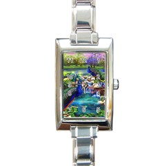 Peacocks  Fantasy Garden Rectangle Italian Charm Watch by Bedest