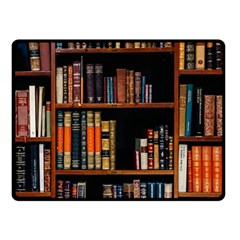 Assorted Title Of Books Piled In The Shelves Assorted Book Lot Inside The Wooden Shelf Fleece Blanket (small) by Ravend