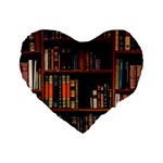 Assorted Title Of Books Piled In The Shelves Assorted Book Lot Inside The Wooden Shelf Standard 16  Premium Flano Heart Shape Cushions Front