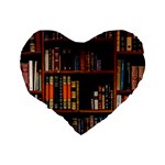 Assorted Title Of Books Piled In The Shelves Assorted Book Lot Inside The Wooden Shelf Standard 16  Premium Flano Heart Shape Cushions Back