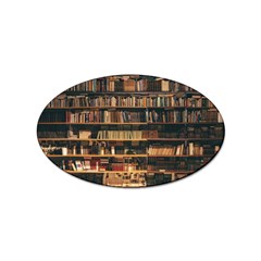 Books On Bookshelf Assorted Color Book Lot In Bookcase Library Sticker Oval (10 Pack) by Ravend