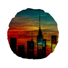 New York City Skyline Usa Standard 15  Premium Round Cushions by Ndabl3x
