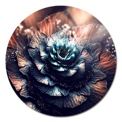 Blue And Brown Flower 3d Abstract Fractal Magnet 5  (round) by Bedest