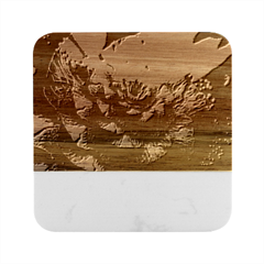 Blue And Brown Flower 3d Abstract Fractal Marble Wood Coaster (square) by Bedest