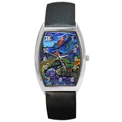 Multicolored Abstract Painting Artwork Psychedelic Colorful Barrel Style Metal Watch by Bedest