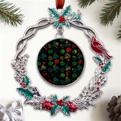 Apples Honey Honeycombs Pattern Metal X mas Wreath Holly Leaf Ornament by Sarkoni