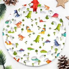 Baby Dino Seamless Pattern Round Filigree Ornament (two Sides) by Sarkoni