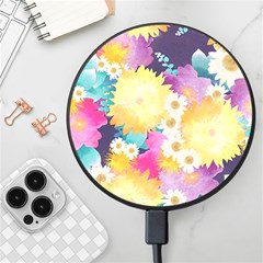 Watercolors Flowers Wireless Fast Charger(black) by LalyLauraFLM