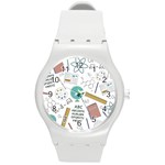 School Subjects And Objects Vector Illustration Seamless Pattern Round Plastic Sport Watch (M) Front