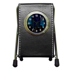 Pixel Art Night City Japan Pen Holder Desk Clock by Sarkoni