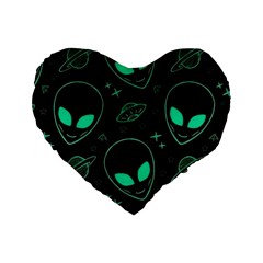 Alien Green Black Pattern Standard 16  Premium Heart Shape Cushions by Ndabl3x