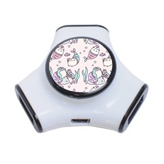 Cartoon Cat Cute Animal Kawaii Pastel Pattern 3-port Usb Hub by Ndabl3x