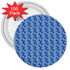 Skyblue Floral 3  Buttons (100 Pack)  by Sparkle
