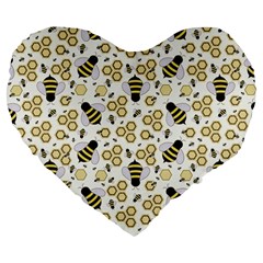 Bee Honeycomb Honeybee Insect Large 19  Premium Flano Heart Shape Cushions by Pakjumat