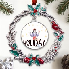 Holiday Metal X mas Wreath Holly Leaf Ornament by SychEva