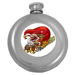 Funny Santa Claus Christmas Round Hip Flask (5 Oz) by Sarkoni