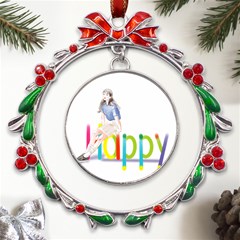 Happy Metal X mas Wreath Ribbon Ornament by SychEva