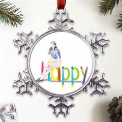 Happy Metal Large Snowflake Ornament by SychEva