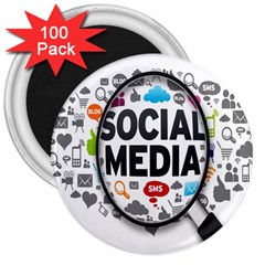 Social Media Computer Internet Typography Text Poster 3  Magnets (100 Pack) by Ket1n9