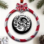 Ying Yang Tattoo Metal Red Ribbon Round Ornament Front