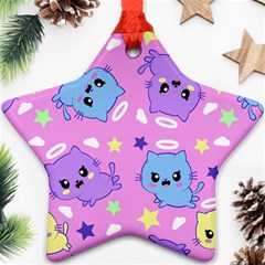 Seamless Pattern With Cute Kawaii Kittens Star Ornament (two Sides) by Grandong