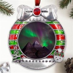 Aurora Northern Lights Phenomenon Atmosphere Sky Metal X mas Ribbon With Red Crystal Round Ornament by Grandong