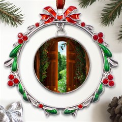 Beautiful World Entry Door Fantasy Metal X mas Wreath Ribbon Ornament by Amaryn4rt