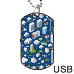 Isometric-seamless-pattern-megapolis Dog Tag Usb Flash (one Side) by Amaryn4rt