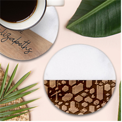 Isometric-seamless-pattern-megapolis Classic Marble Wood Coaster (round)  by Amaryn4rt
