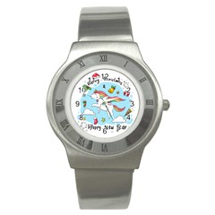 Merry Christmas Xmas Doodle Sketch Cartoon Unicorn Stainless Steel Watch by Pakjumat