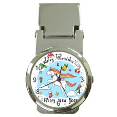 Merry Christmas Xmas Doodle Sketch Cartoon Unicorn Money Clip Watches by Pakjumat