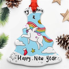 Merry Christmas Xmas Doodle Sketch Cartoon Unicorn Christmas Tree Ornament (two Sides) by Pakjumat