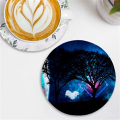 Trees Surreal Universe Silhouette Uv Print Round Tile Coaster by Pakjumat