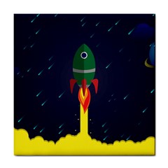 Rocket Halftone Astrology Astronaut Tile Coaster by Pakjumat