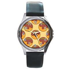 Takoyaki Food Seamless Pattern Round Metal Watch by Sarkoni