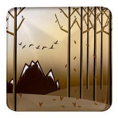 Landscape Trees Wallpaper Mountains Square Glass Fridge Magnet (4 Pack) by Sarkoni