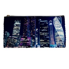 Black Building Lighted Under Clear Sky Pencil Case by Modalart