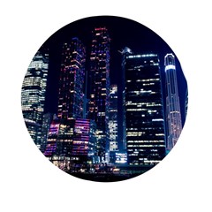 Black Building Lighted Under Clear Sky Mini Round Pill Box by Modalart