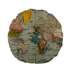 Vintage World Map Standard 15  Premium Flano Round Cushions by Ndabl3x